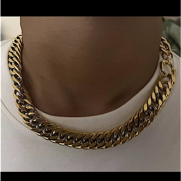 Statement Curb Gold Plated Cuban Chain Toggle O Ring Chunky Choker Necklace - Picture 4 of 9